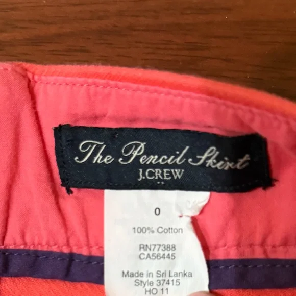 J. Crew The Pencil Skirt Coral Orange Cotton Size 0 - Picture 7 of 7